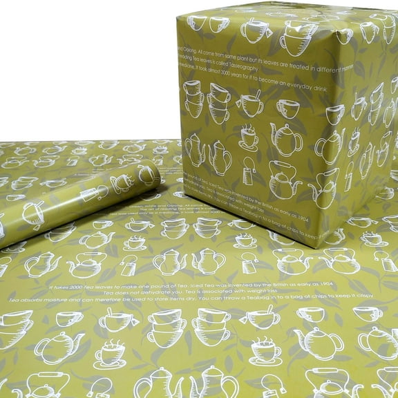 eVincE Set of 25 Tea Pattern Gift Wrapping Paper with Fun Facts | For Birthday, Party decor, Christmas, Social Gifting & More | 70 x 50 cms big sheets to wrap for all Occasions