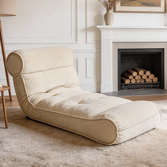 Adjustable Floor Chair for Adults, 5-Position Reclining Floor Lounger with Back Support, Teddy Plush Fabric Sofa Floor Chair Chaise Lounge for Gaming, Reading, Meditation & Relaxing, Light Beige