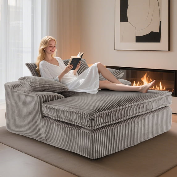 eVita 67'' Gray Oversized Upholstered Sleeper Couch, Chaise Lounge Chair Sofa Bed, Fluffy Plush Faux Fur Cloud Sofas Couches for Living Room, Gray