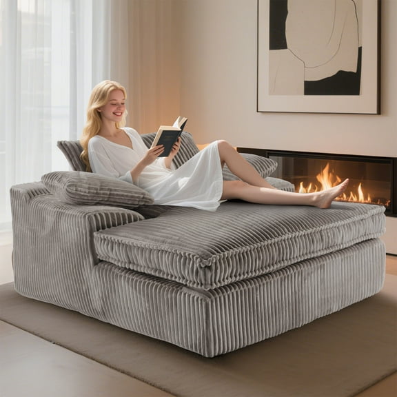 eVita 67'' Gray Oversized Upholstered Sleeper Couch, Chaise Lounge Chair Sofa Bed, Fluffy Plush Faux Fur Cloud Sofas Couches for Living Room, Gray