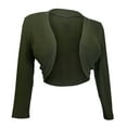 thumbnail image 1 of eVogues Plus Size 3/4 Sleeve Cropped Bolero Shrug Olive Green, 1 of 4