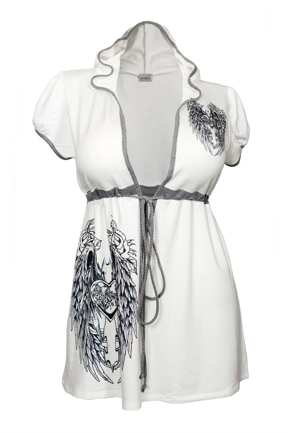 eVogues Plus Size Angel Wing Hoodie Top Off White
