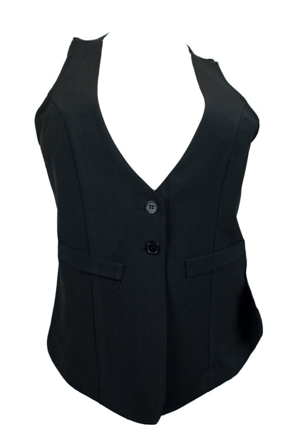 eVogues Plus Size Button Up Sleeveless Stretch Vest Black
