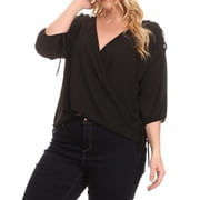 eVogues Plus Size Cold Shoulder Chiffon Top Black
