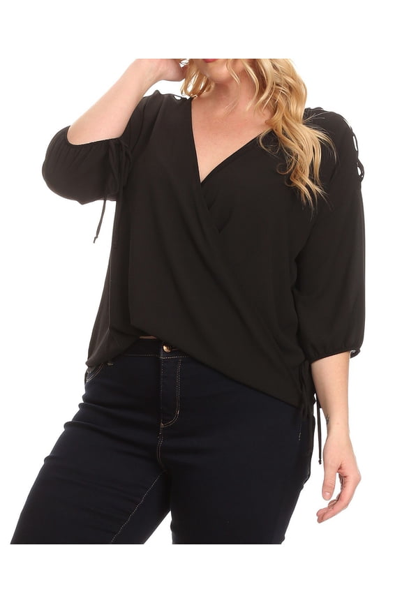 eVogues Plus Size Cold Shoulder Chiffon Top Black