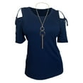 thumbnail image 1 of eVogues Plus Size Cold Shoulder Top With Necklace Detail Navy, 1 of 5