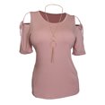 thumbnail image 1 of eVogues Plus Size Cold Shoulder Top With Necklace Detail Pink, 1 of 5