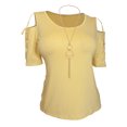 thumbnail image 1 of eVogues Plus Size Cold Shoulder Top With Necklace Detail Yellow, 1 of 5
