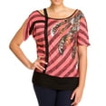 thumbnail image 1 of eVogues Plus Size Designer Print Off Shoulder Top Coral, 1 of 7