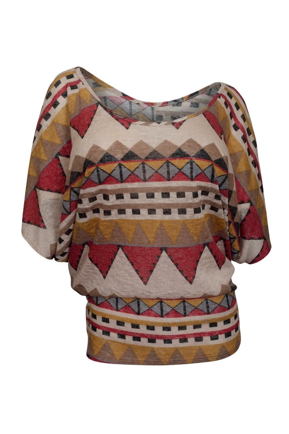 eVogues Plus Size Dolman Sleeve Top Abstract Print Red