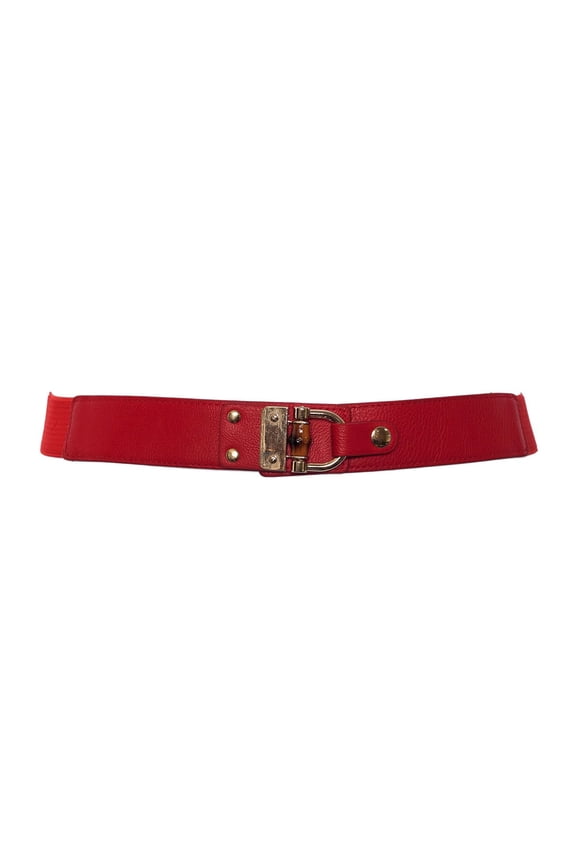 eVogues Plus Size Golden Metal Buckle Skinny Elastic Belt Red