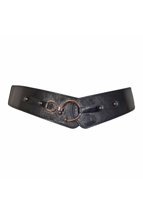 Plus Size Hook Buckle Faux Leather Wide Elastic Belt Black