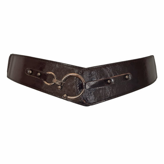 eVogues Plus Size Hook Buckle Faux Leather Wide Elastic Belt Dark Brown
