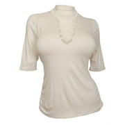 EVOGUES APPAREL eVogues Plus Size Lace Up Mock Neck Top Ivory