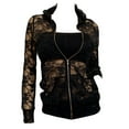 thumbnail image 1 of eVogues Plus Size Lace Zipper Front Hoodie Top Black, 1 of 3