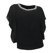 EVOGUES APPAREL eVogues Plus Size Layered Necklace Accented Blouse Black