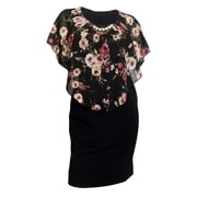 eVogues Plus Size Layered Poncho Dress Floral Print Black 18329