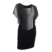 eVogues Plus Size Layered Poncho Dress Glitter Gray