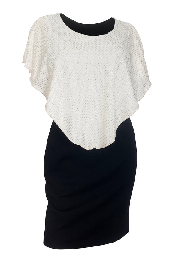eVogues Plus Size Layered Poncho Dress Glitter White 1915