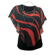 EVOGUES APPAREL eVogues Plus Size Layered Poncho Top Black Red Designer Print 18421