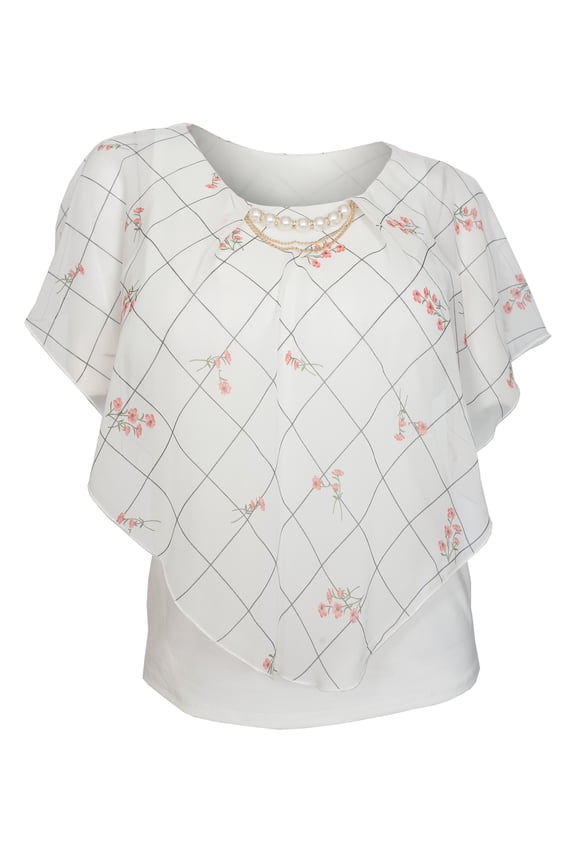 eVogues Plus Size Layered Poncho Top Designer Print White 1889
