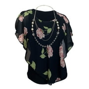 EVOGUES APPAREL eVogues Plus Size Layered Poncho Top Floral Print Navy 18219