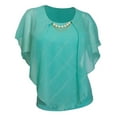 thumbnail image 1 of eVogues Plus Size Layered Poncho Top with Pearl Pendant Teal Glitter Stripe 18223, 1 of 5