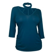 EVOGUES APPAREL eVogues Plus Size Mock Turtleneck Cutout Top Teal