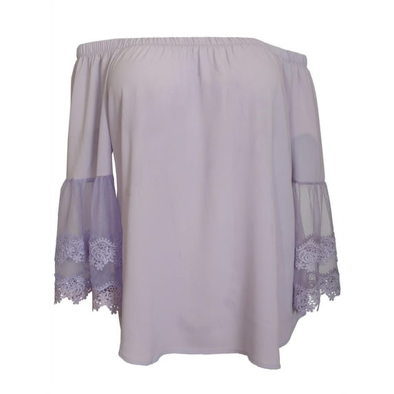 eVogues Plus Size Off Shoulder Lace Bell Juliet Cuff Top Plum