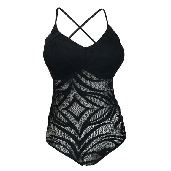 eVogues Plus Size Racerback Lace Bodysuit Black