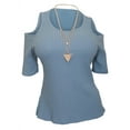 thumbnail image 1 of eVogues Plus Size Ribbed Off Shoulder Round Neck Top Blue, 1 of 4