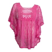 eVogues Plus Size Sheer Crochet Lace Poncho Top Fuschia