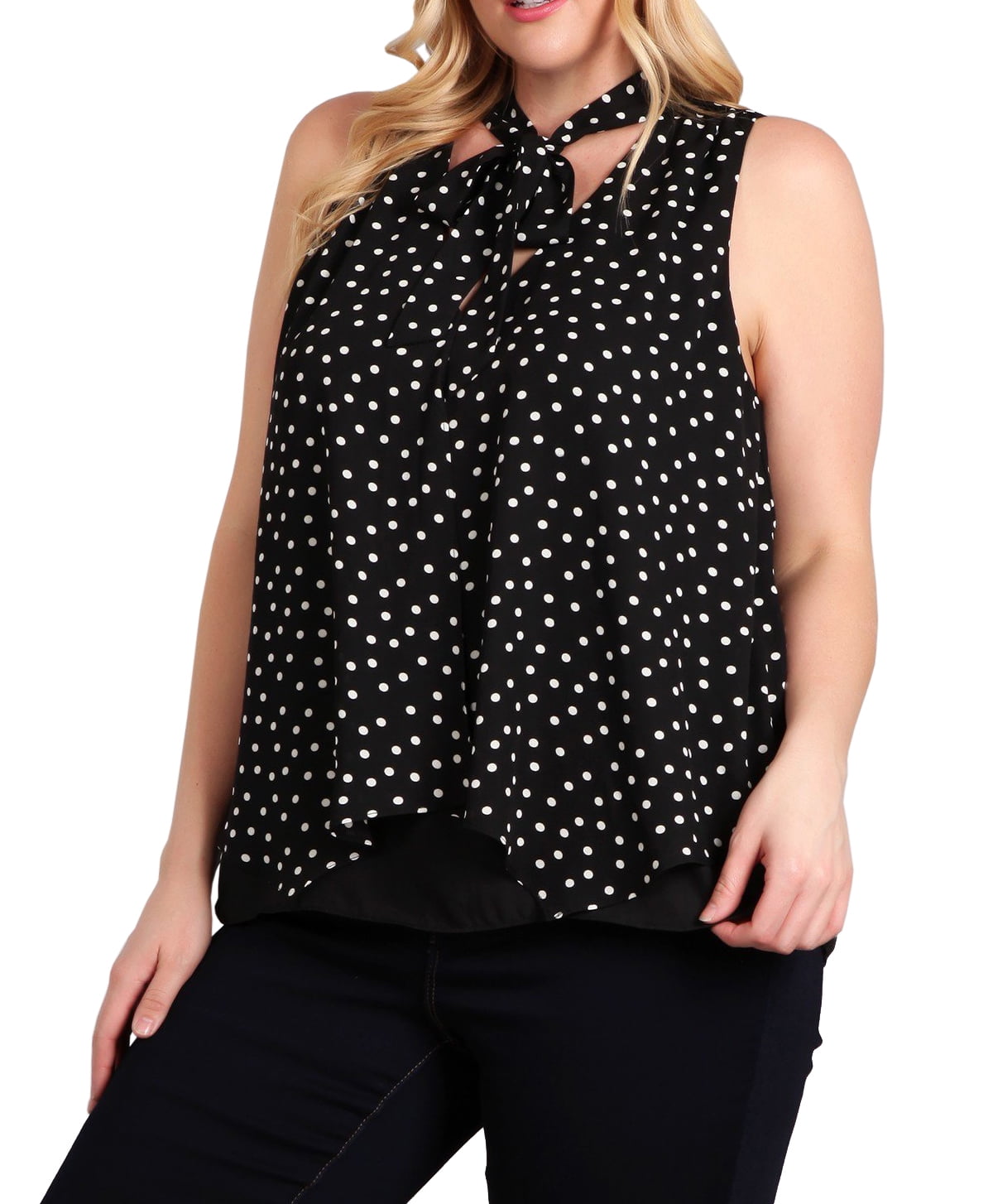 Plus Size Polka Dot Long Sleeve Blouse
