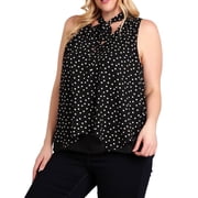 eVogues Plus Size Sleeveless Polka Dot Blouse Black
