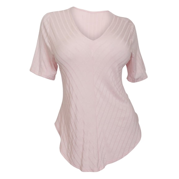 eVogues Plus Size V-Neck Curved Hem Top Pink