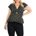 thumbnail image 1 of eVogues Plus Size V-neck Polka Dot Top Black, 1 of 1