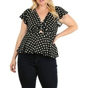 EVOGUES APPAREL eVogues Plus Size V-neck Polka Dot Top Black
