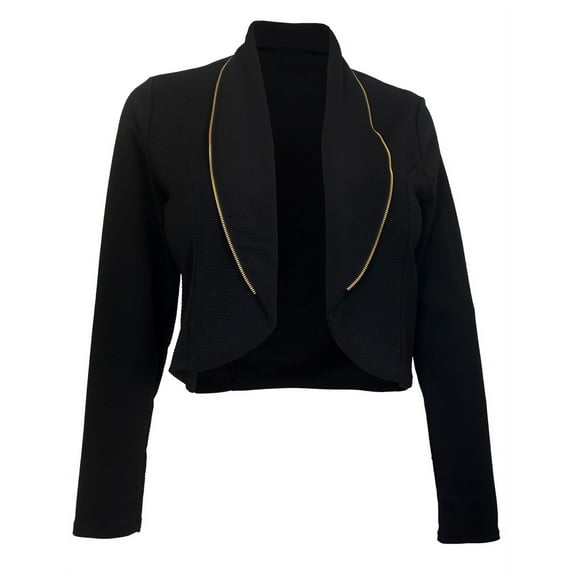 eVogues Plus Size Zipper Detail Open Front Jacket Black