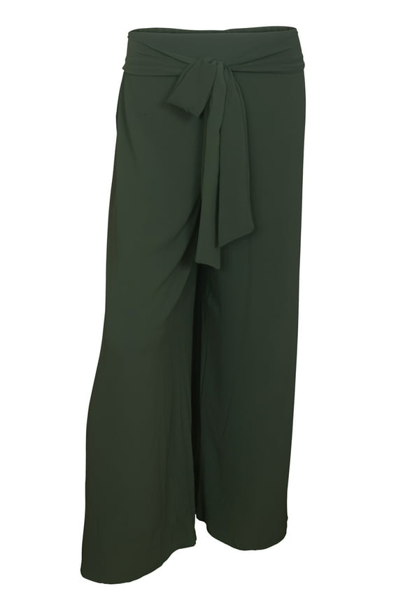 eVogues Plus size Chiffon Long Gaucho Chiffon Pants Olive
