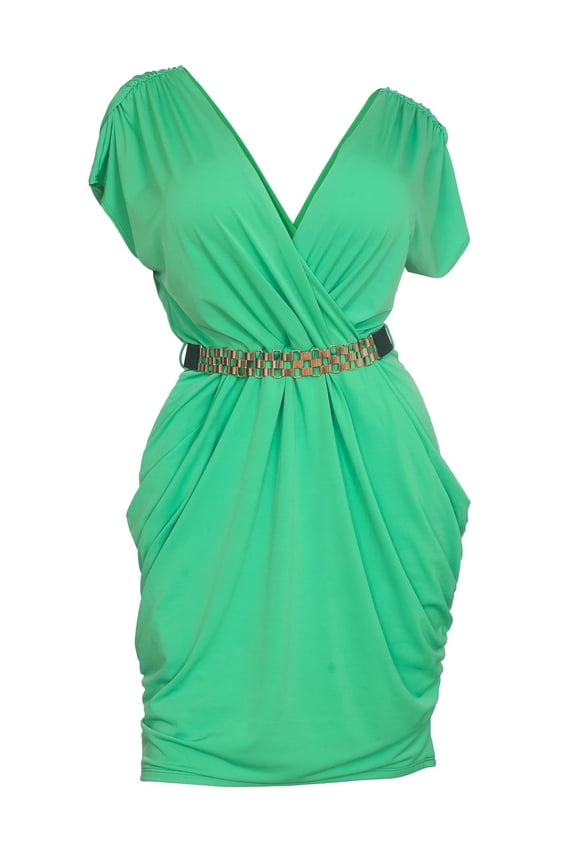 eVogues Plus size Deep V-Neck Wrap Bodice Dress Apple Green