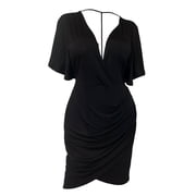 eVogues Plus size Deep V-Neck Wrap Bodice Dress Black 18528