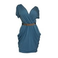 thumbnail image 1 of eVogues Plus size Deep V-Neck Wrap Bodice Dress Storm Blue, 1 of 4