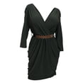 thumbnail image 1 of eVogues Plus size Deep V-Neck Wrap Bodice Long Sleeve Dress Olive Green, 1 of 3