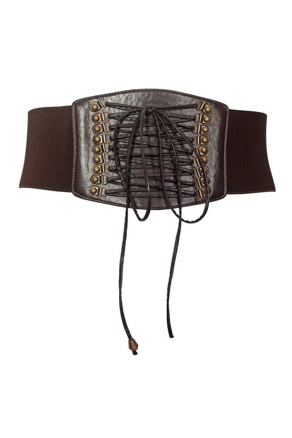 Plus size Faux Leather Corset Look Elastic Belt Brown