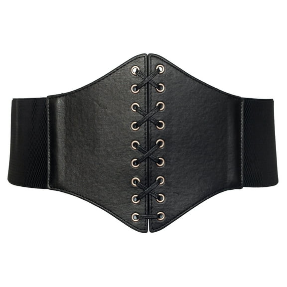 eVogues Plus size Faux Leather Corset Style Wide Elastic Belt Black