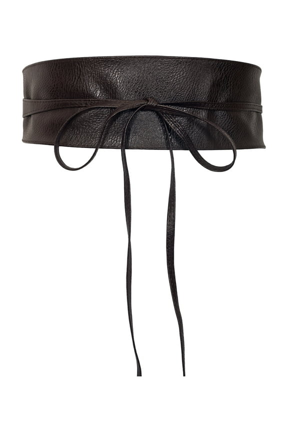 eVogues Plus size Faux Leather Obi Waistband Sash Belt Dark Brown