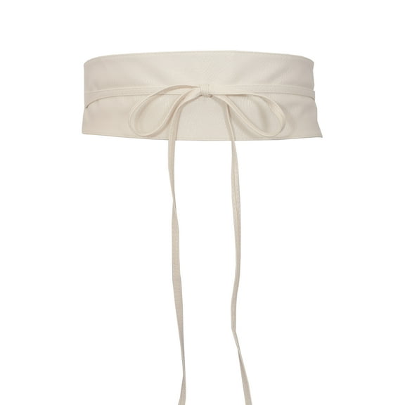 eVogues Plus size Faux Leather Obi Waistband Sash Belt Off White