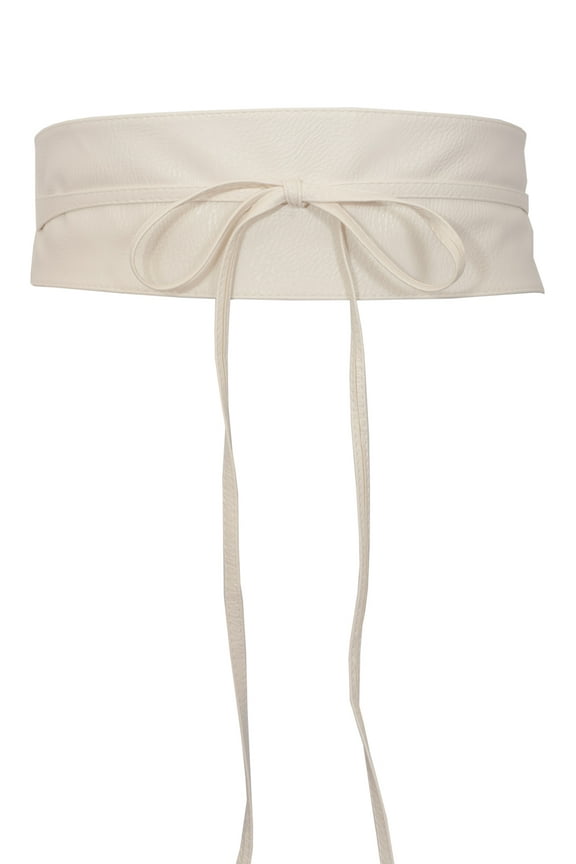 eVogues Plus size Faux Leather Obi Waistband Sash Belt Off White