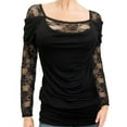 thumbnail image 1 of eVogues Plus size Floral Lace Sleeve Top Black, 1 of 3