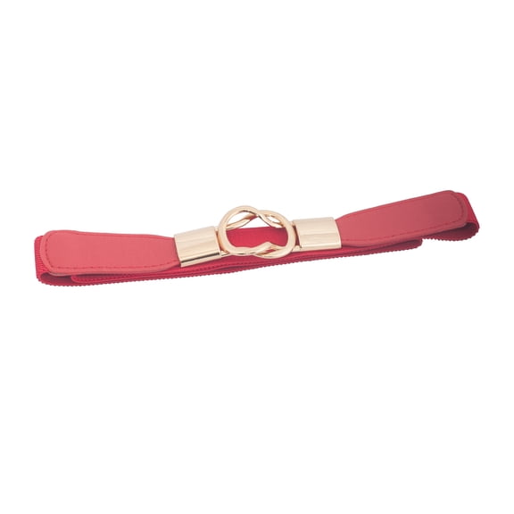 eVogues Plus size Gold Interlock Buckle Skinny Elastic Belt Red